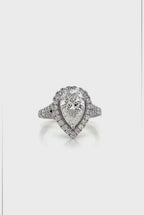 White Gold 3 CT Pear Cut Lab Grown Diamond Split-Shank Halo Ring
