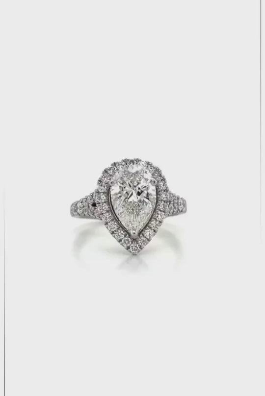 White Gold 3 CT Pear Cut Lab Grown Diamond Split-Shank Halo Ring