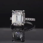 3 CT Emerald Cut Lab Grown Diamond Ring with Hidden Halo in 14K White Gold