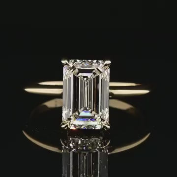 4 CT Emerald Cut Lab Diamond Ring on Plain Band with Hidden Halo - IGI Certified
