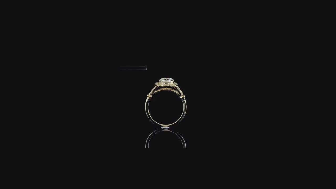 2 CT Round Cut Lab Diamond Cushion Halo Ring with Pavé Split Band