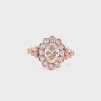 2 CT Oval Lab Grown Diamond Floral Scalloped Halo Engagement Ring