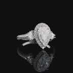 3 CT Pear Cut Lab Diamond Ring | Vintage Three-Stone Halo Engagement Ring