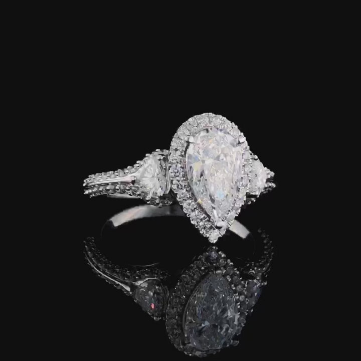 3 CT Pear Cut Lab Diamond Ring | Vintage Three-Stone Halo Engagement Ring