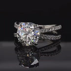 3 Carat Round Lab Diamond Ring with Criss-Cross Pavé Band & Hidden Halo