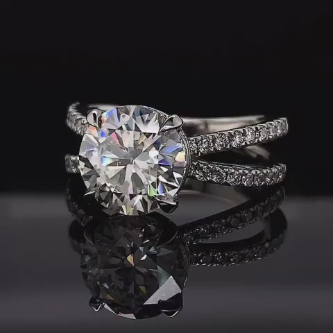 3 Carat Round Lab Diamond Ring with Criss-Cross Pavé Band & Hidden Halo