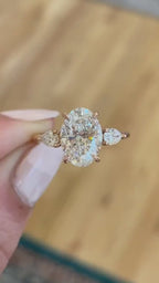 3 Carat Oval Cut Lab Diamond Three Stone Ring in 14K Rose Gold
