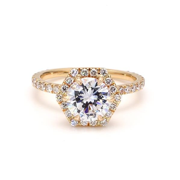 2 Carat Round Cut Lab Grown Diamond Hexagon Halo Ring