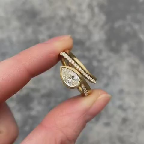 2 CT Pear Cut Lab Grown Diamond Bezel Engagement Ring with Pavé Wrap Band