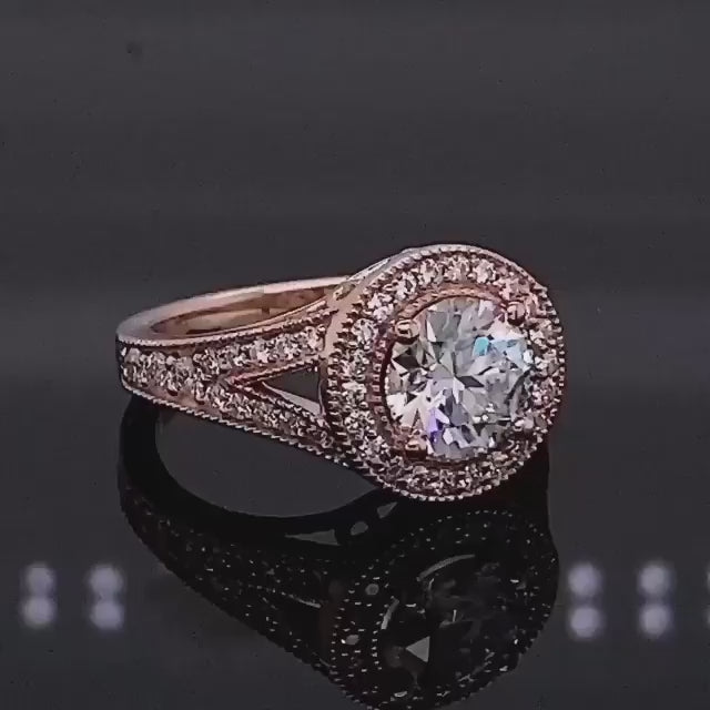 2 CT Round Cut Lab Grown Diamond Vintage Halo Engagement Ring in Rose Gold
