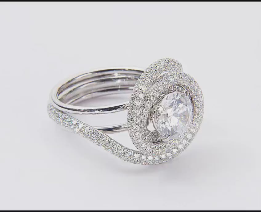 2 CT Round Cut Lab-Grown Diamond Spiral Halo Ring | Multi-Band Statement Ring
