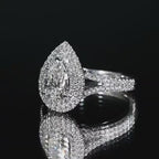 3 CT Pear Cut Lab Grown Diamond Double Halo Split Shank Engagement Ring
