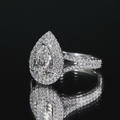 3 CT Pear Cut Lab Grown Diamond Double Halo Split Shank Engagement Ring
