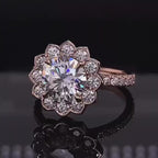 3 CT Round Cut Lab Grown Diamond Floral Halo Engagement Ring in 14K Rose Gold