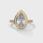 3 CT Pear Cut Lab Diamond Ring with Floating Halo & Diamond Band