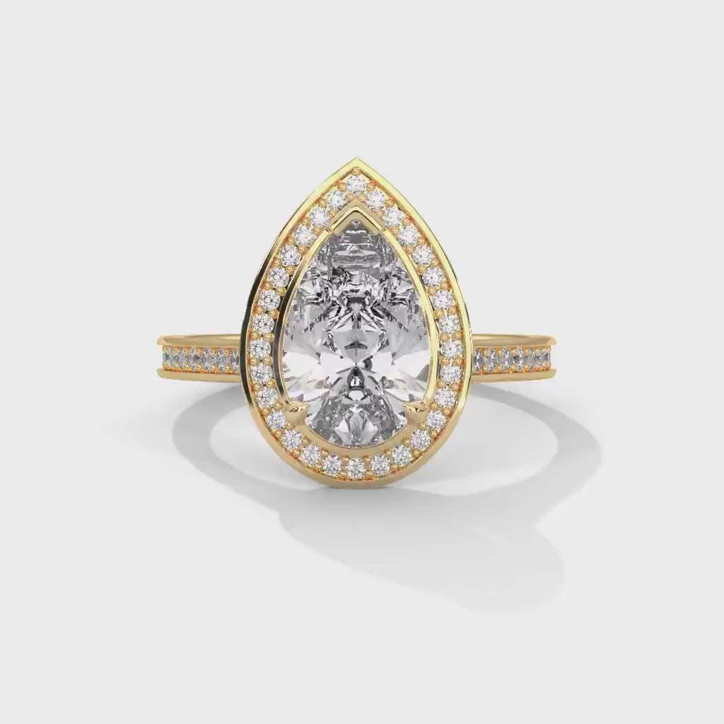 3 CT Pear Cut Lab Diamond Ring with Floating Halo & Diamond Band
