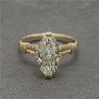 4 CT Marquise Cut Lab Diamond Ring with Leaf Engraved Band & Milgrain Detail