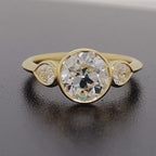 3 CT Round Cut Lab Grown Diamond Bezel Engagement Ring with Pear Side Stones