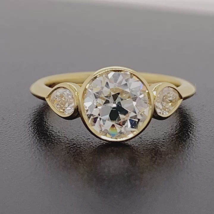 3 CT Round Cut Lab Grown Diamond Bezel Engagement Ring with Pear Side Stones