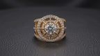 2 CT Round Cut Lab Grown Diamond Double Halo Ring in Yellow Gold