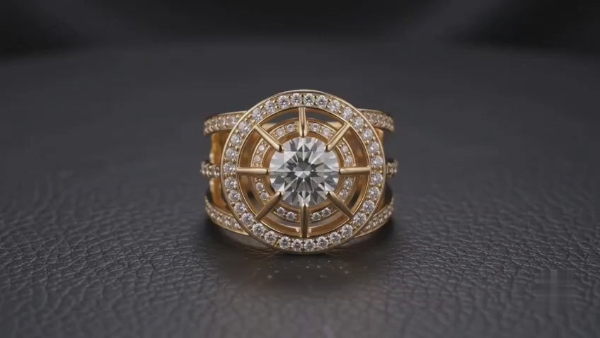 2 CT Round Cut Lab Grown Diamond Double Halo Ring in Yellow Gold
