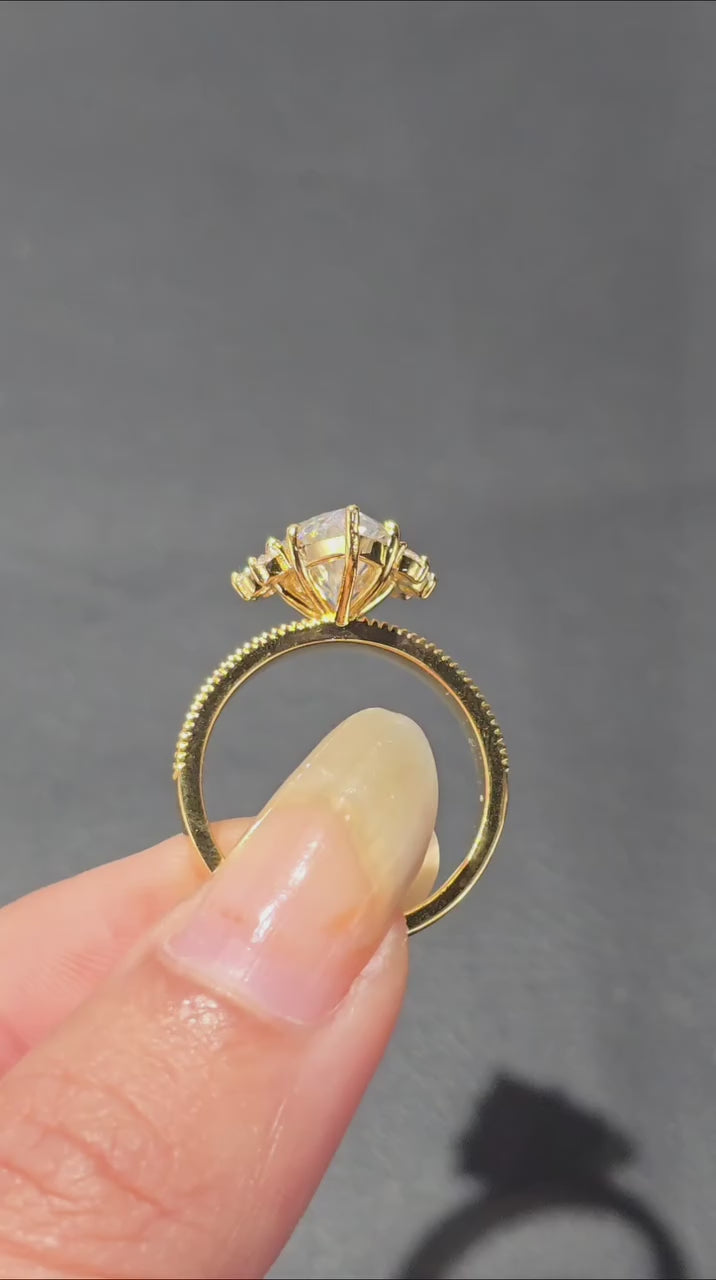 3 Carat Marquise Cut Lab Grown Diamond Engagement Ring with Vintage Engraved Band