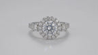 3 Carat Round Cut Lab Grown Diamond Halo Engagement Ring with Side Accents in 14K White Gold