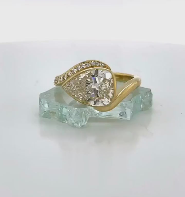 3 Carat Pear Cut Lab Grown Diamond Bypass Engagement Ring Video