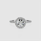 2 CT Round Cut Lab Grown Diamond Classic Halo Engagement Ring in White Gold with Pavé Band