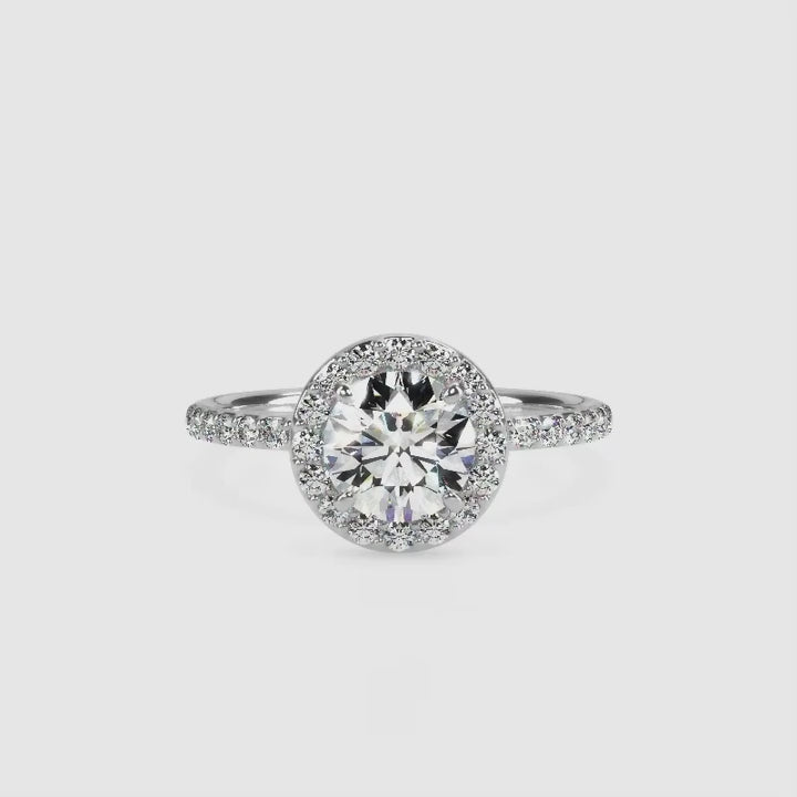 2 CT Round Cut Lab Grown Diamond Classic Halo Engagement Ring in White Gold with Pavé Band