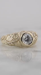 2 Carat Round Cut Lab Grown Diamond Nature-Inspired Bezel Ring in Hand-Engraved 14K Yellow Gold