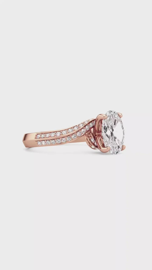 2 CT Oval Lab Diamond Bypass Engagement Ring