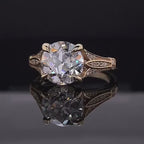 3 CT Round Cut Lab Grown Diamond Vintage Filigree Ring in Yellow Gold