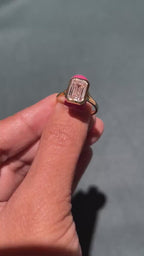 3 CT Step Cut Emerald Lab Diamond Full Bezel Setting Ring in Solid Yellow Gold