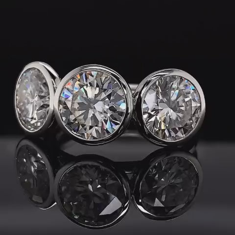 Bezel Set Three-Stone Round Lab Diamond Ring with Split Band