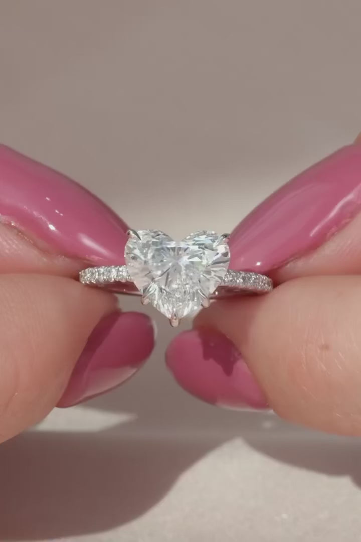 Romantic 2 CT Heart Lab Diamond Ring with Pavé Band)