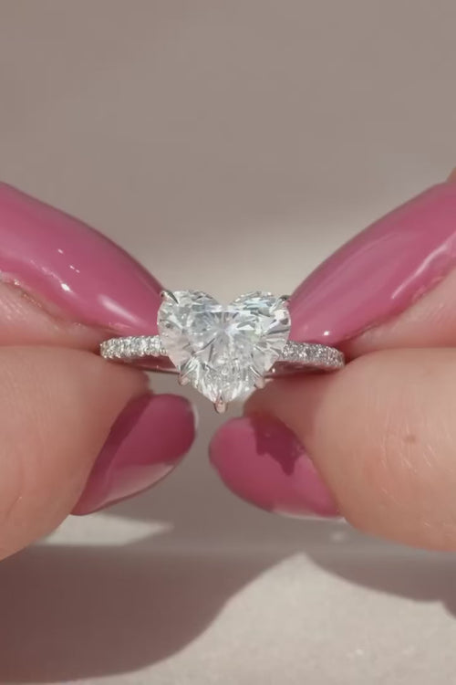 Romantic 2 CT Heart Lab Diamond Ring with Pavé Band)