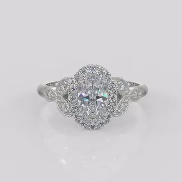 2 Carat Oval Cut Lab Grown Diamond Vintage Floral Halo Engagement Ring
