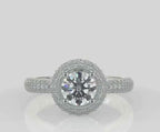 3 Carat Round Cut Lab Grown Diamond Halo Engagement Ring with Pavé Band