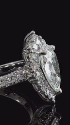 3 CT Pear Cut Lab Grown Diamond Scalloped Halo Engagement Ring